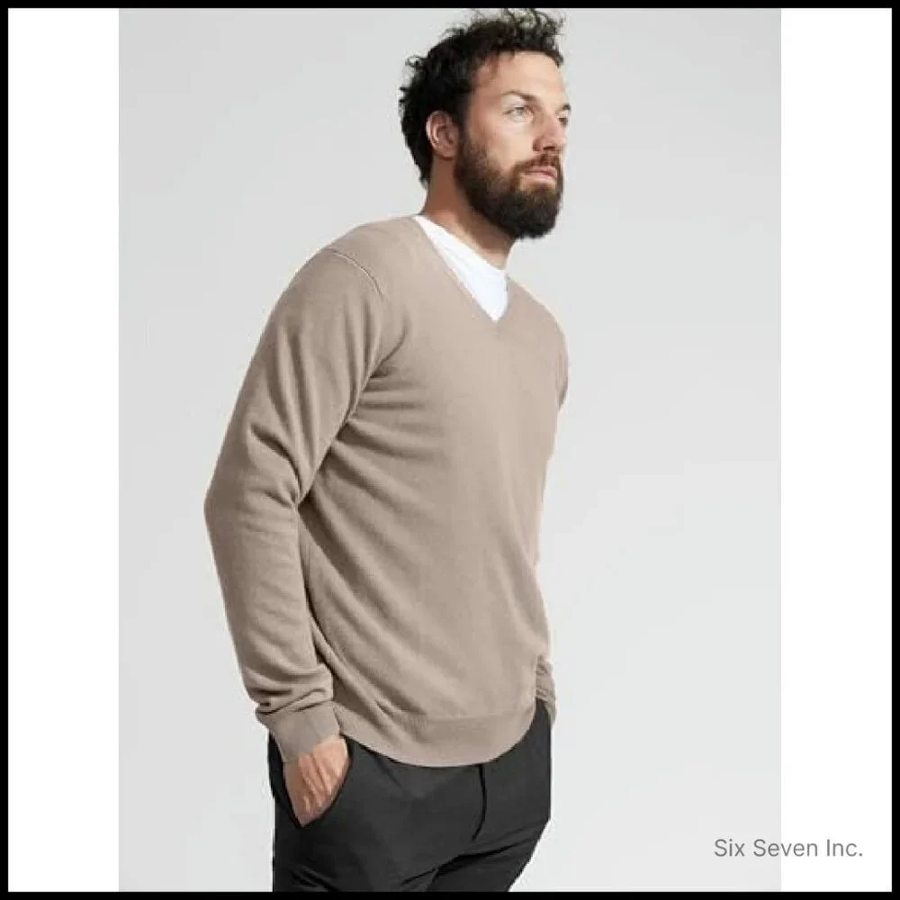 Men's Cashmere V-Neck Sweater Classic Long Sleeve Pullover Luxe Tailored Fit